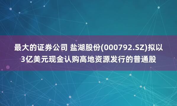 最大的证券公司 盐湖股份(000792.SZ)拟以3亿美元现金认购高地资源发行的普通股